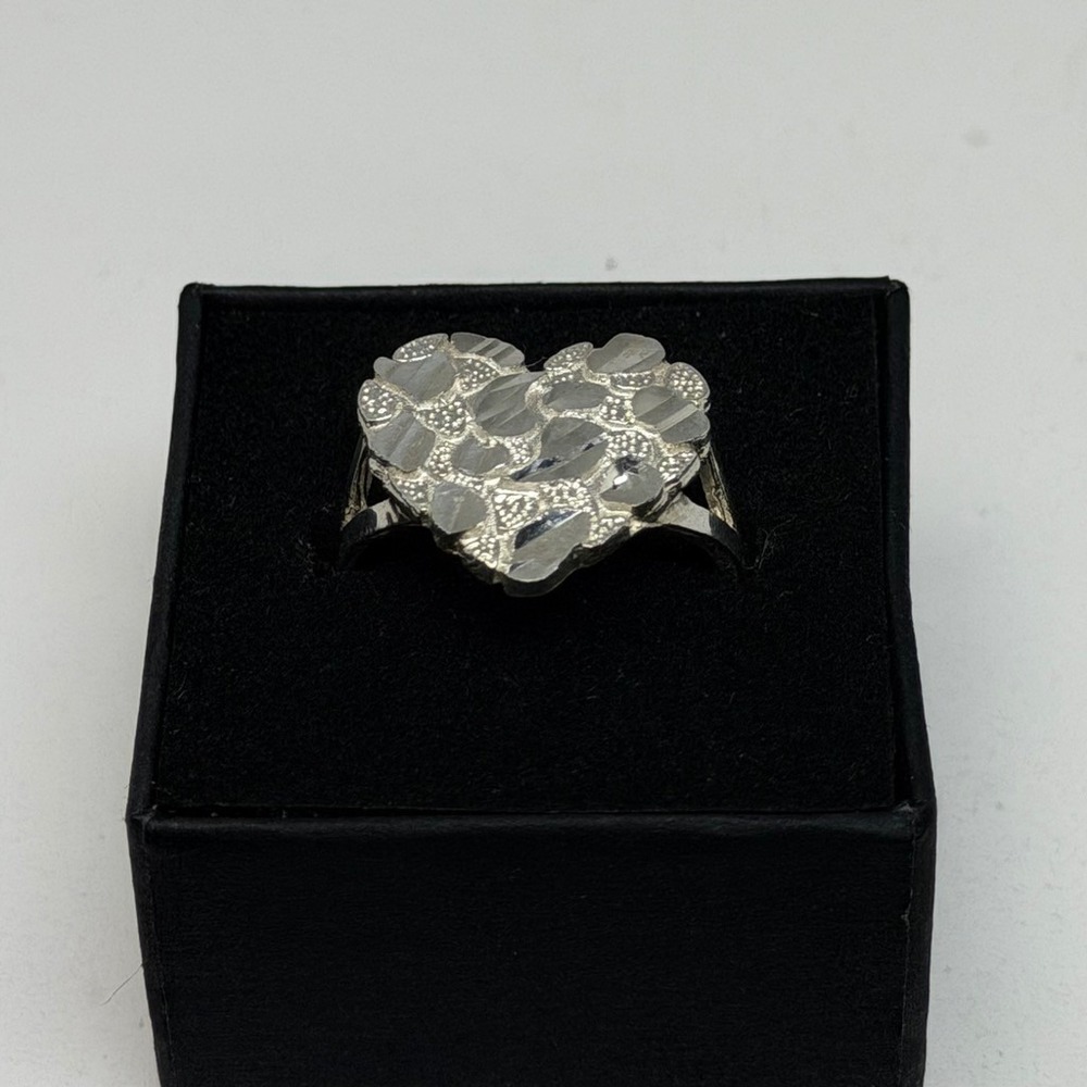 Sterling Silver Heart Nugget Ring Size 8.25 Textured Diamond Cut Band 925